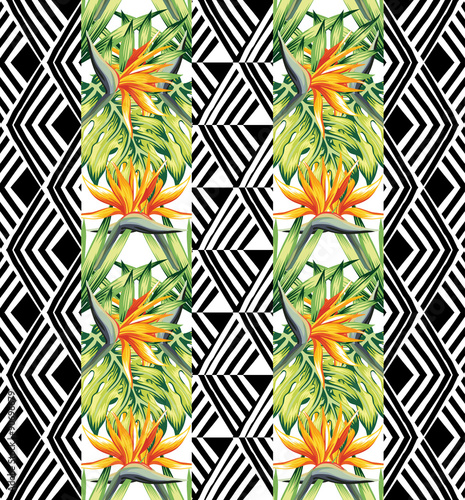 tropical floral and geometric seamless background