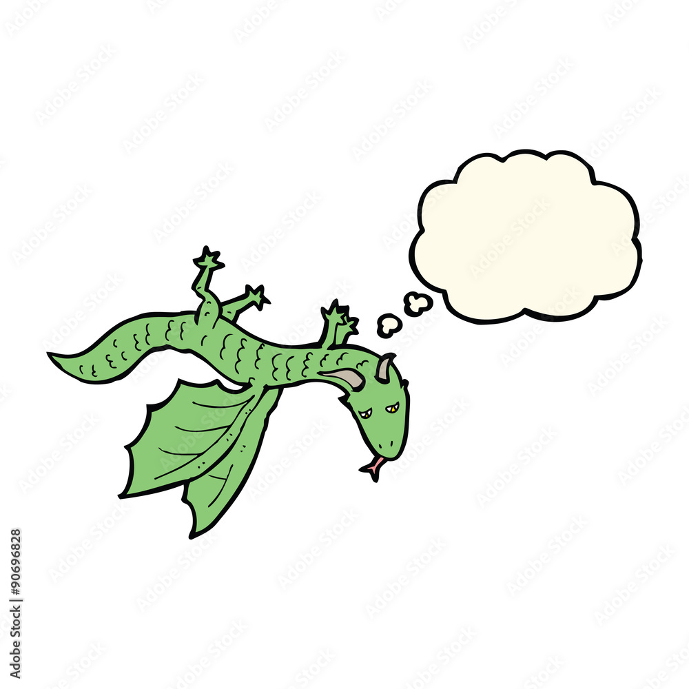 cartoon little dragon with thought bubble cartoon little dragon with thought bubble