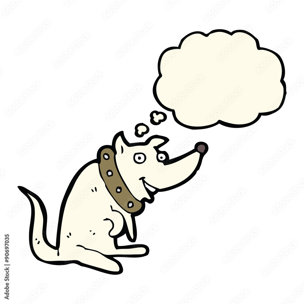cartoon happy dog in big collar with thought bubble cartoon happy dog in big collar with thought bubble