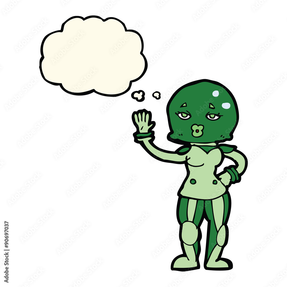 Obraz premium cartoon female astronaut with thought bubble