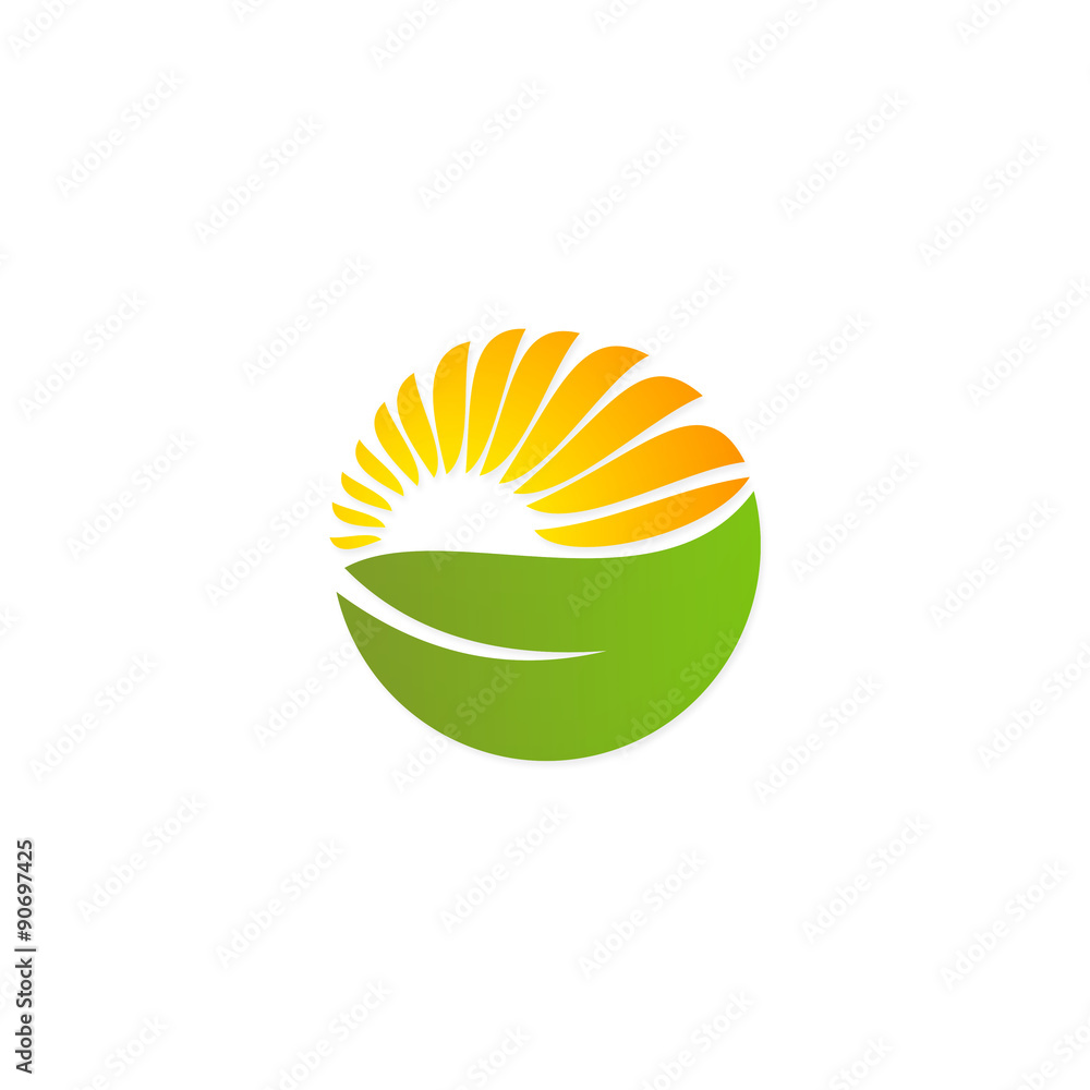 Begravelse Vant til kontrol green leaf solar sun nature energy logo Stock Vector | Adobe Stock