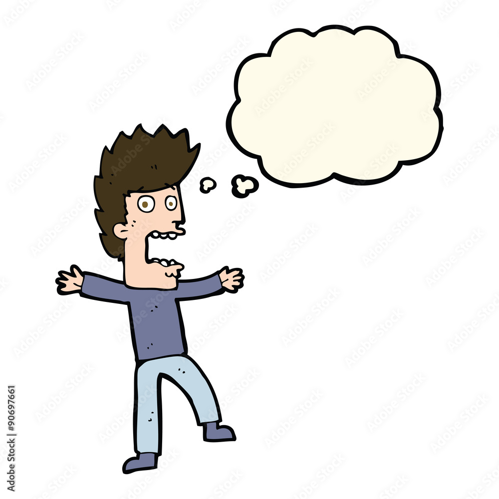 cartoon terrified man with thought bubble cartoon terrified man with thought bubble