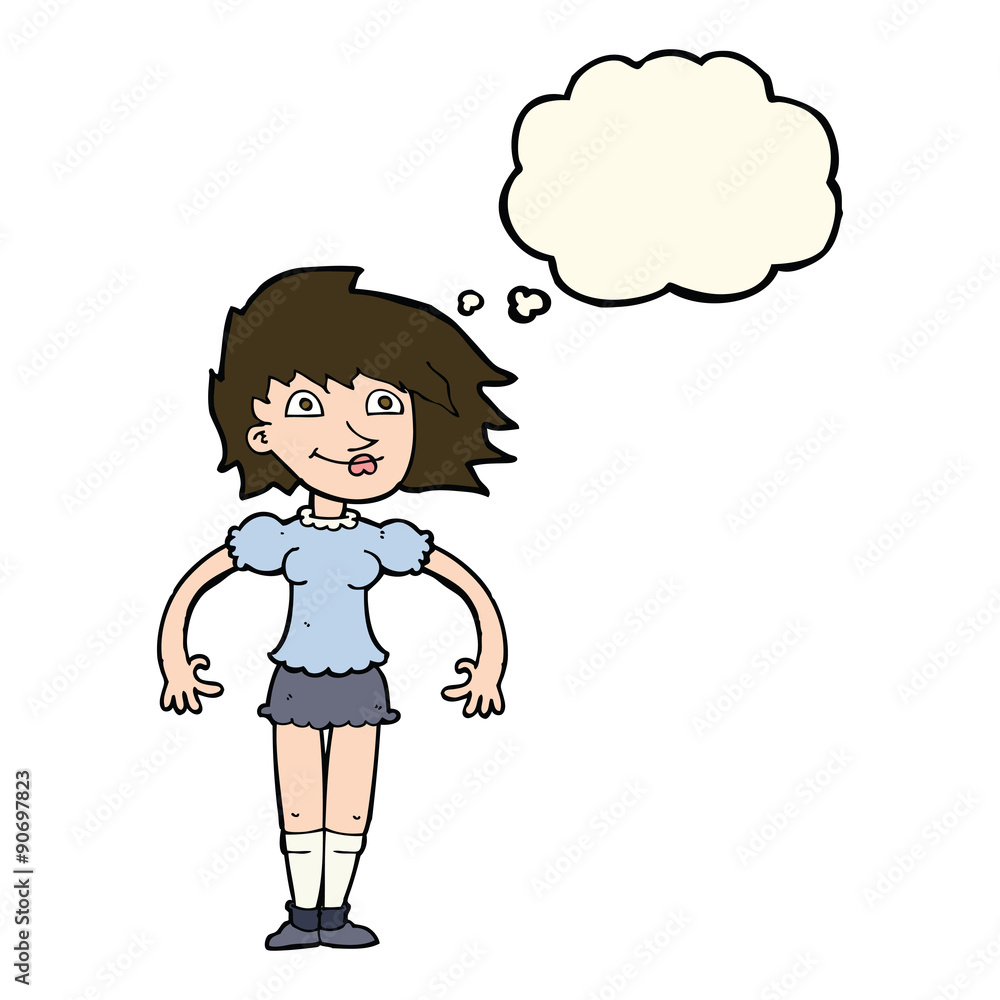 cartoon happy woman with thought bubble cartoon happy woman with thought bubble