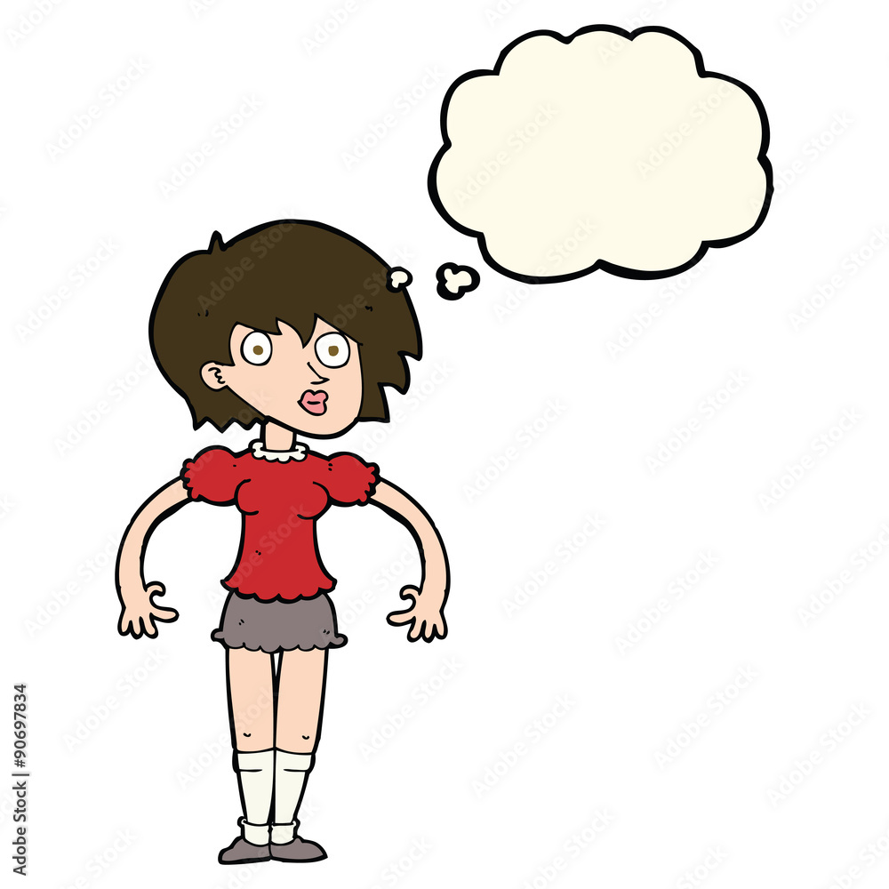cartoon surprised woman with thought bubble cartoon surprised woman with thought bubble