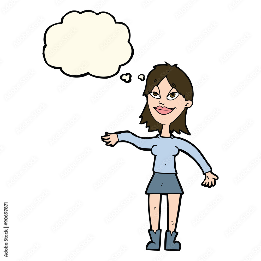 cartoon woman making hand gesture with thought bubble cartoon woman making hand gesture with thought bubble