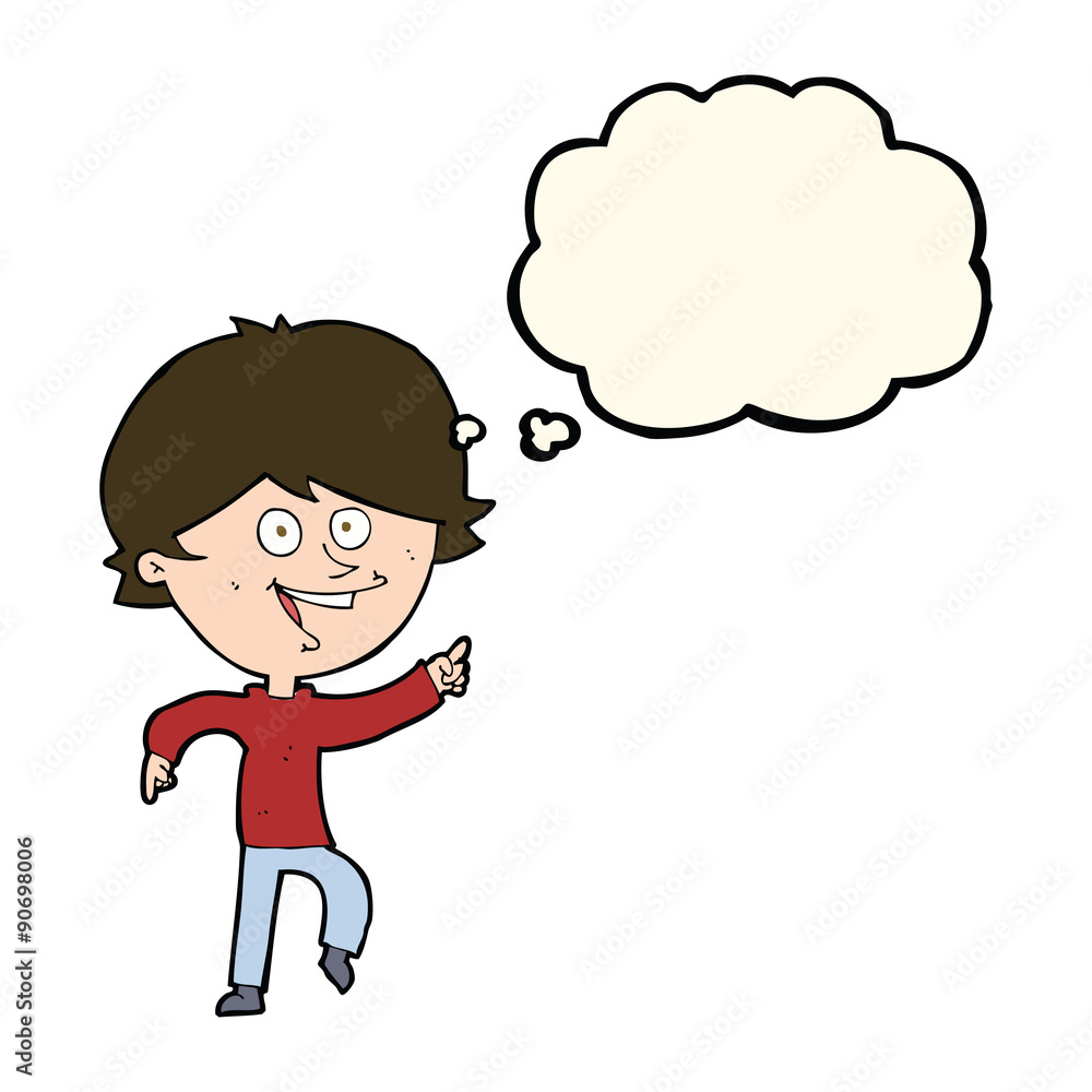 cartoon happy pointing man with thought bubble cartoon happy pointing man with thought bubble