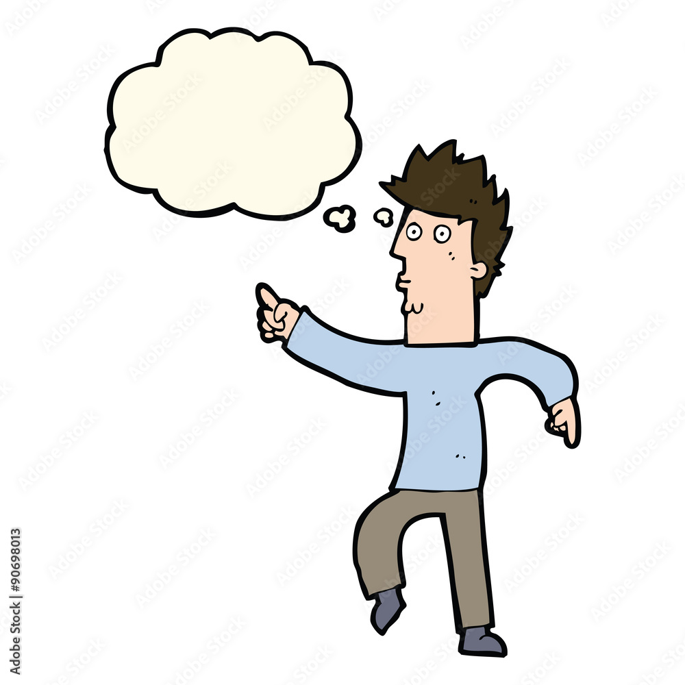 cartoon worried man pointing with thought bubble cartoon worried man pointing with thought bubble