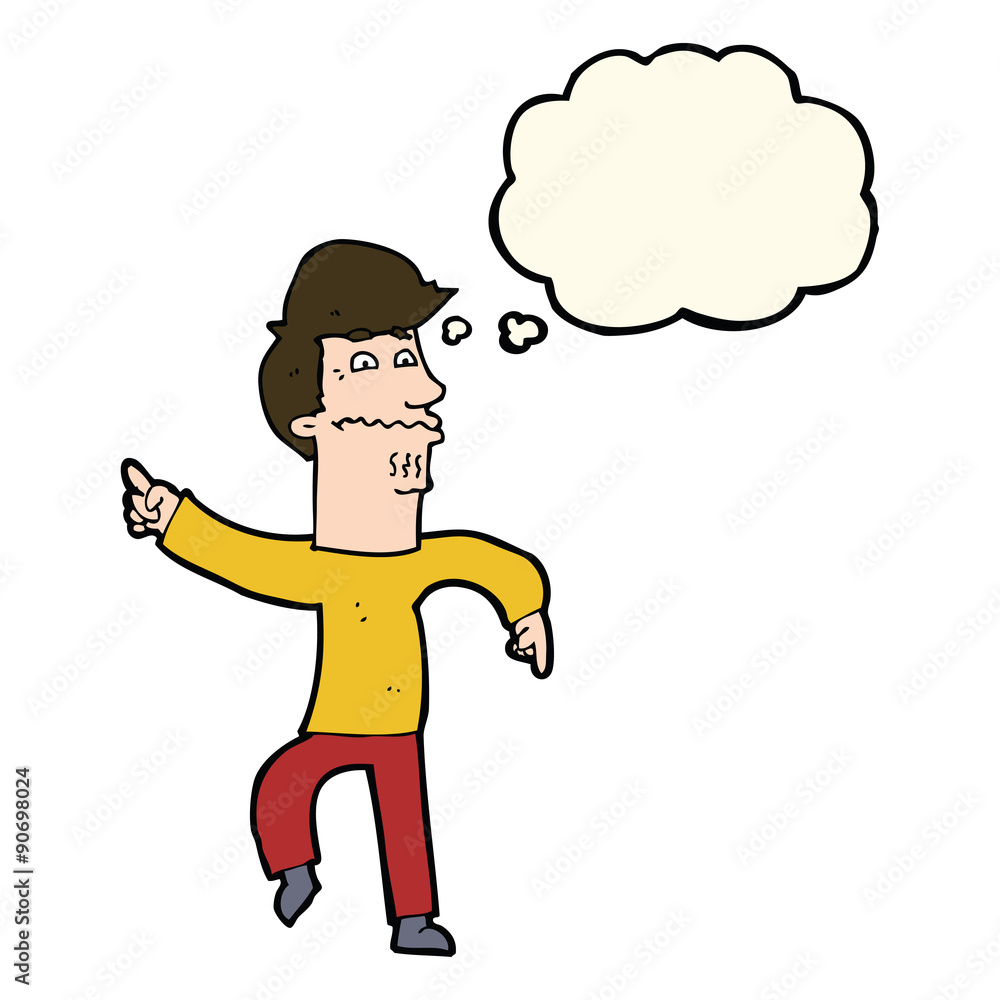 cartoon worried man pointing with thought bubble cartoon worried man pointing with thought bubble