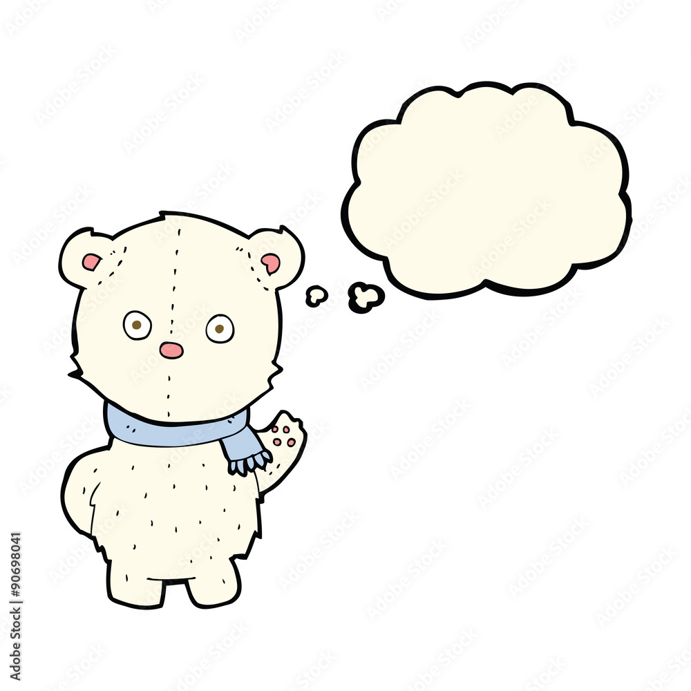 cartoon waving polar bear cub with thought bubble cartoon waving polar bear cub with thought bubble