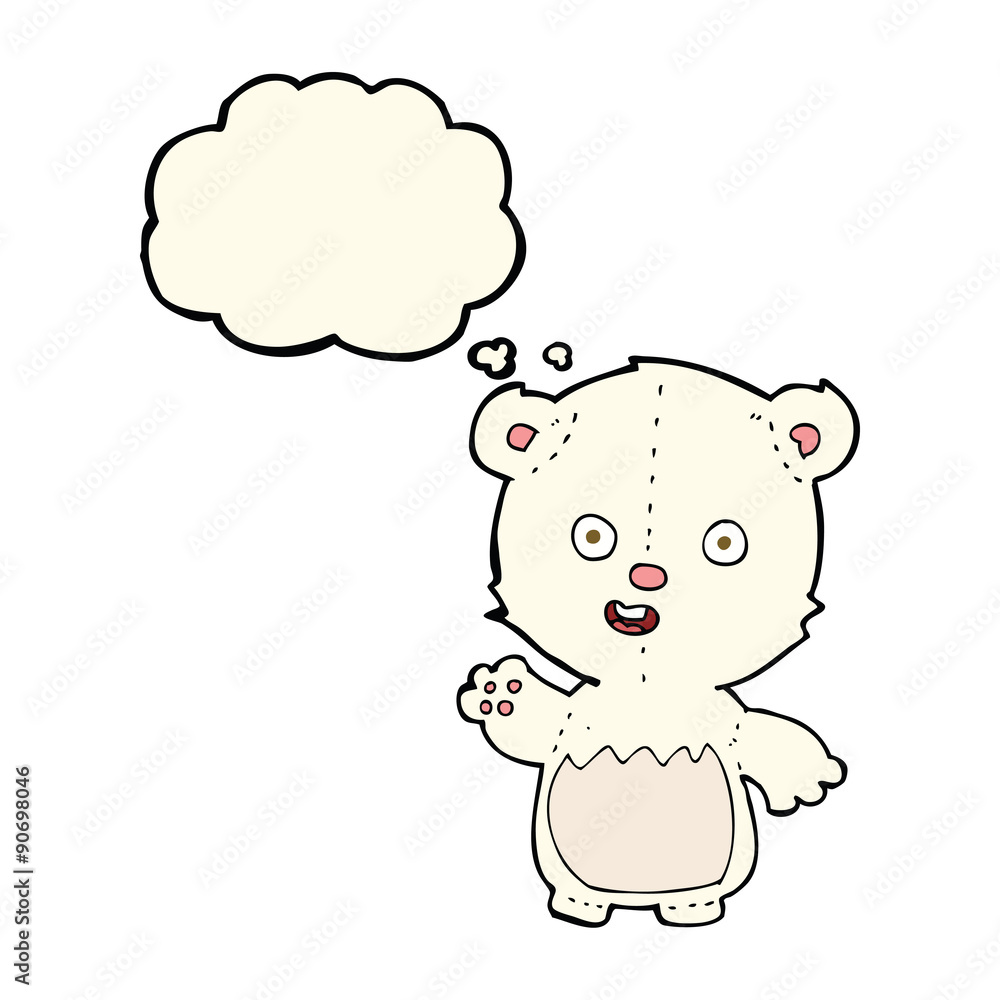 cartoon waving polar bear cub with thought bubble cartoon waving polar bear cub with thought bubble