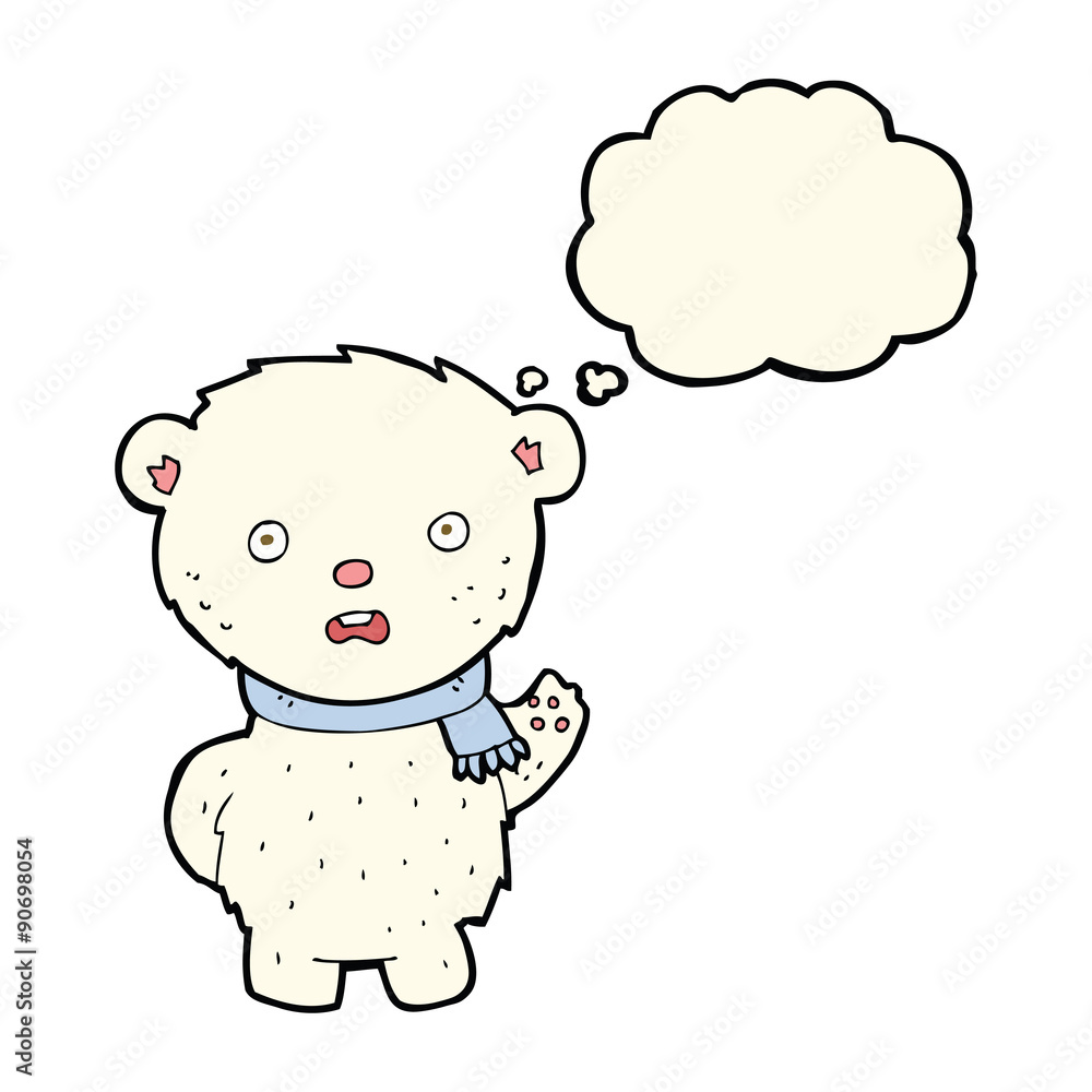 cartoon polar bear wearing scarf with thought bubble cartoon polar bear wearing scarf with thought bubble