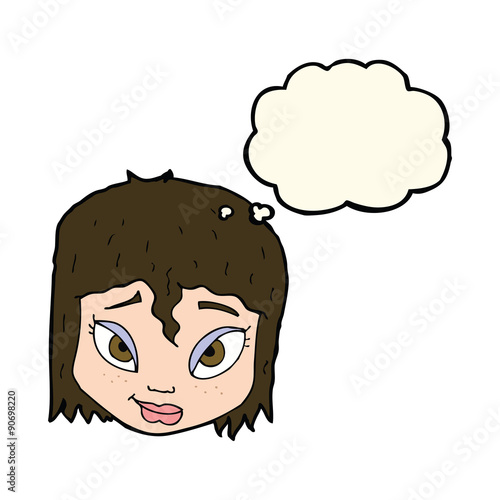 cartoon female face with thought bubble