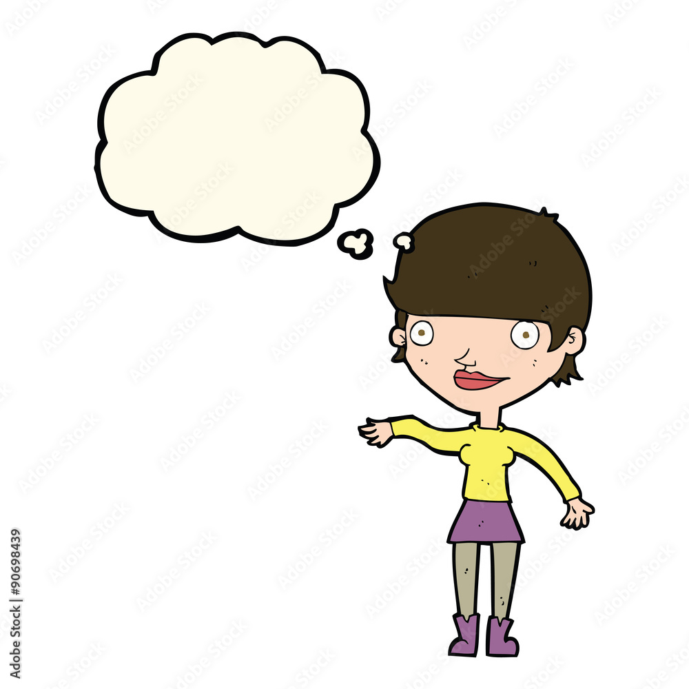 cartoon happy woman with thought bubble cartoon happy woman with thought bubble