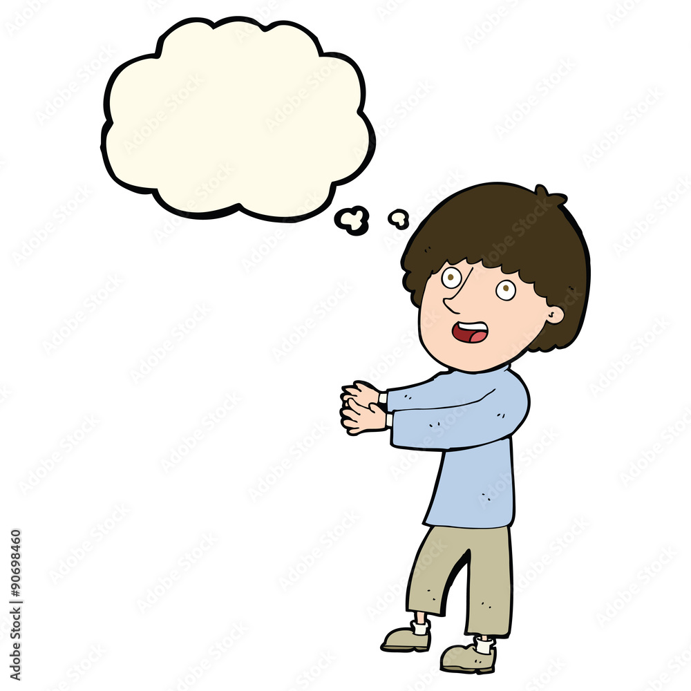 cartoon happy man showing with thought bubble cartoon happy man showing with thought bubble