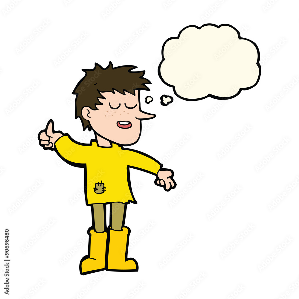 cartoon poor boy with positive attitude with thought bubble cartoon poor boy with positive attitude with thought bubble