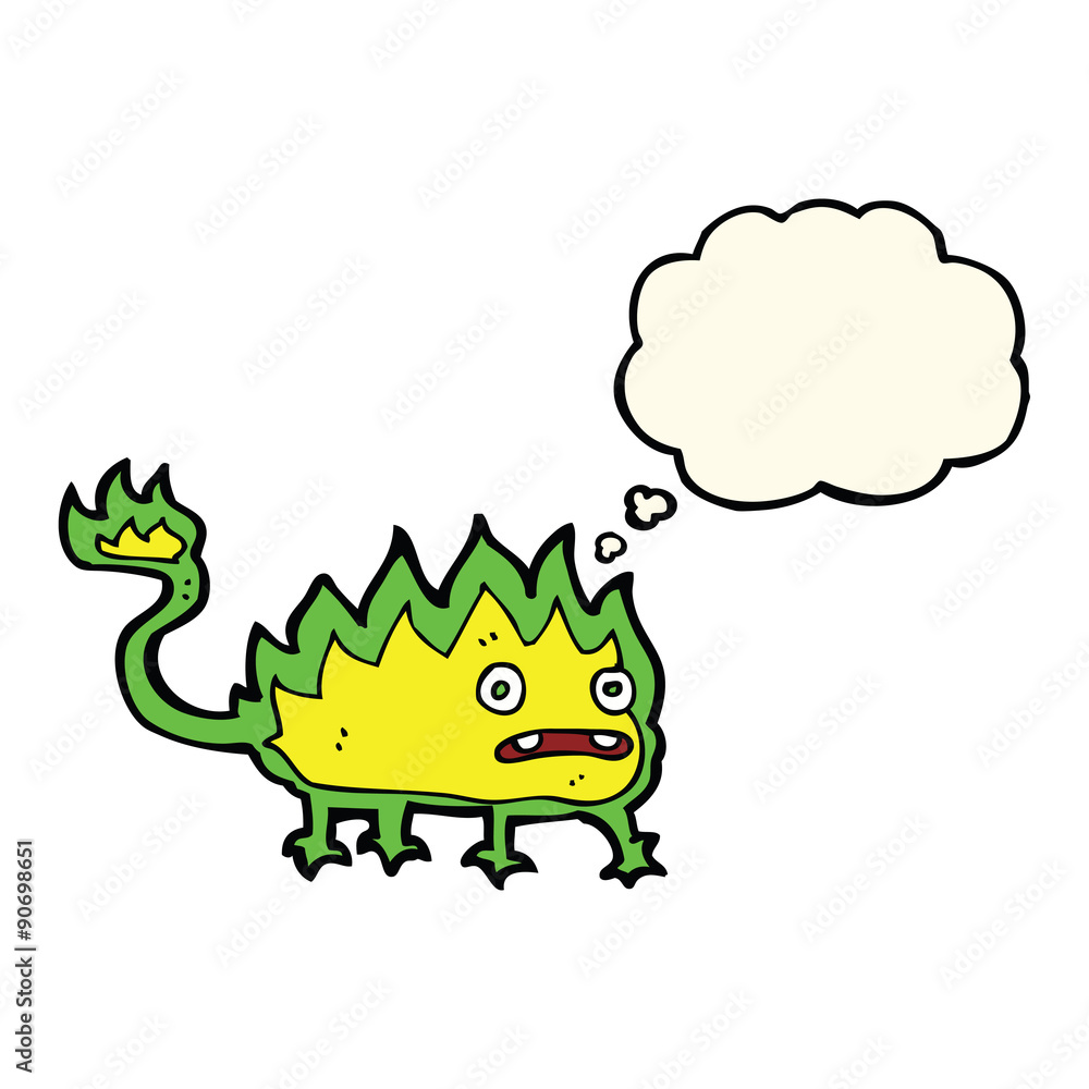 cartoon little fire demon with thought bubble cartoon little fire demon with thought bubble
