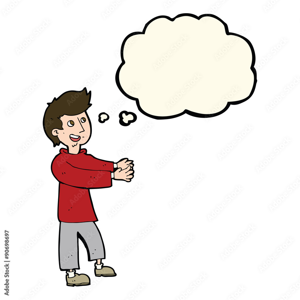 cartoon happy man with thought bubble cartoon happy man with thought bubble