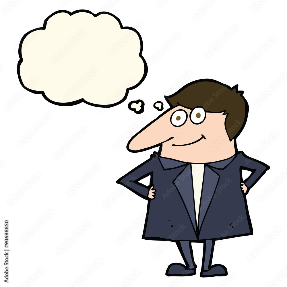 cartoon happy man in suit with thought bubble cartoon happy man in suit with thought bubble