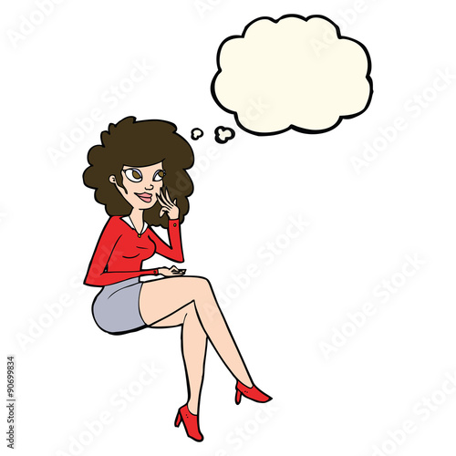 cartoon office woman sitting with thought bubble