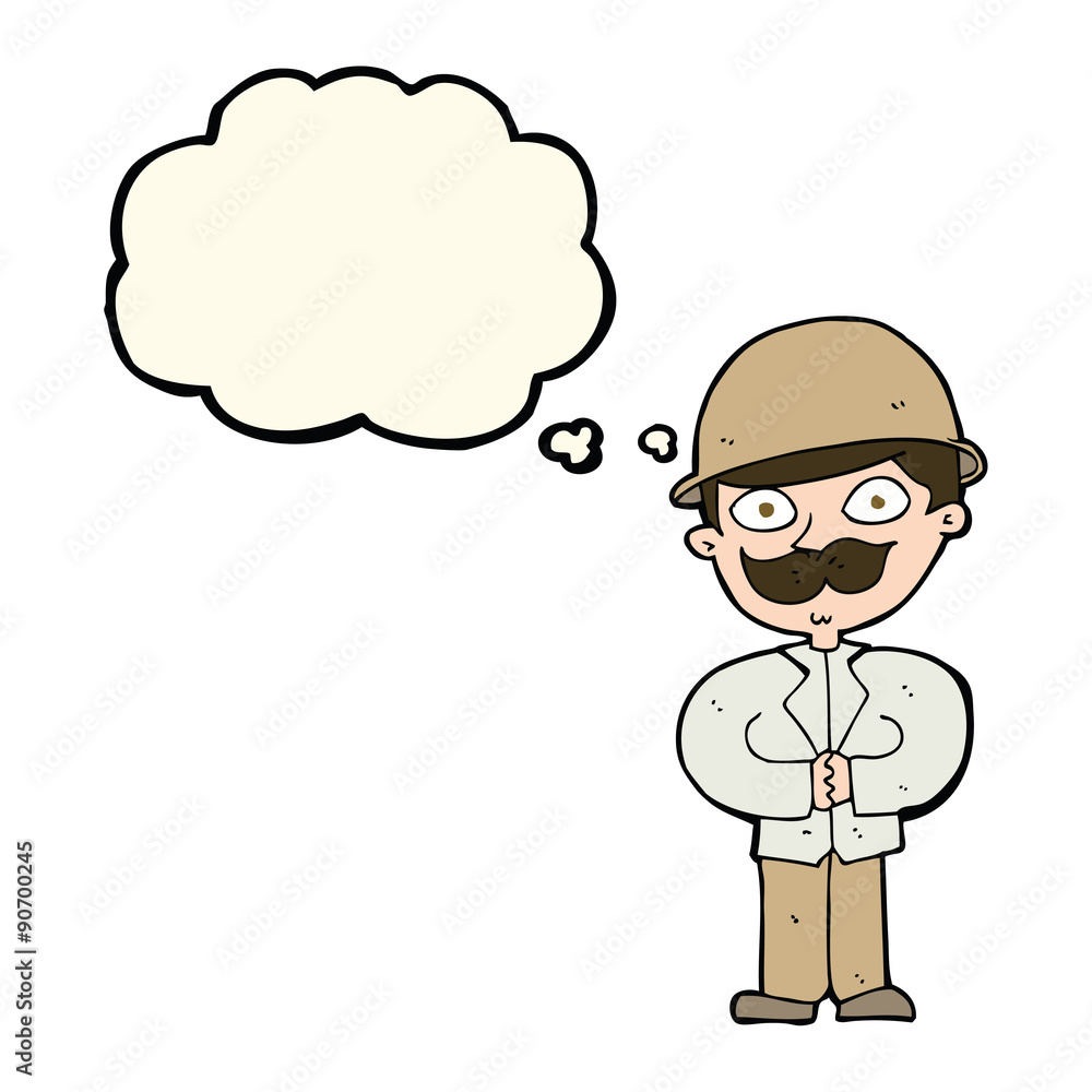 cartoon man in safari hat with thought bubble cartoon man in safari hat with thought bubble