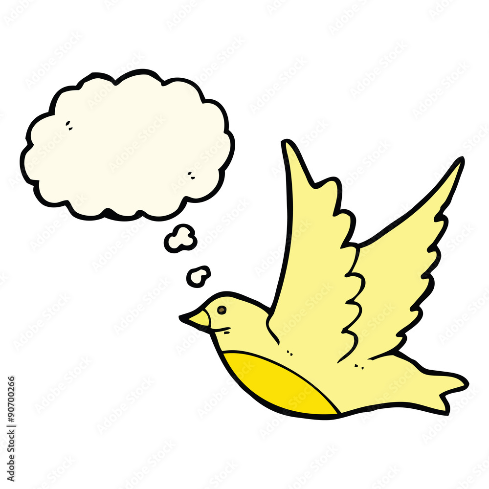 cartoon flying bird with thought bubble cartoon flying bird with thought bubble