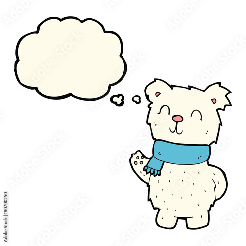 cartoon waving polar bear with thought bubble © lineartestpilot