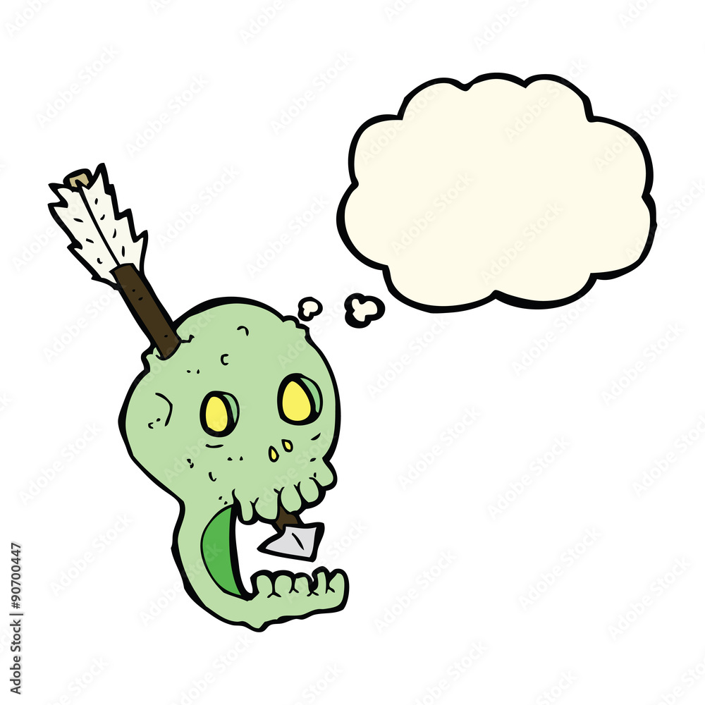 funny cartoon skull and arrow with thought bubble funny cartoon skull and arrow with thought bubble