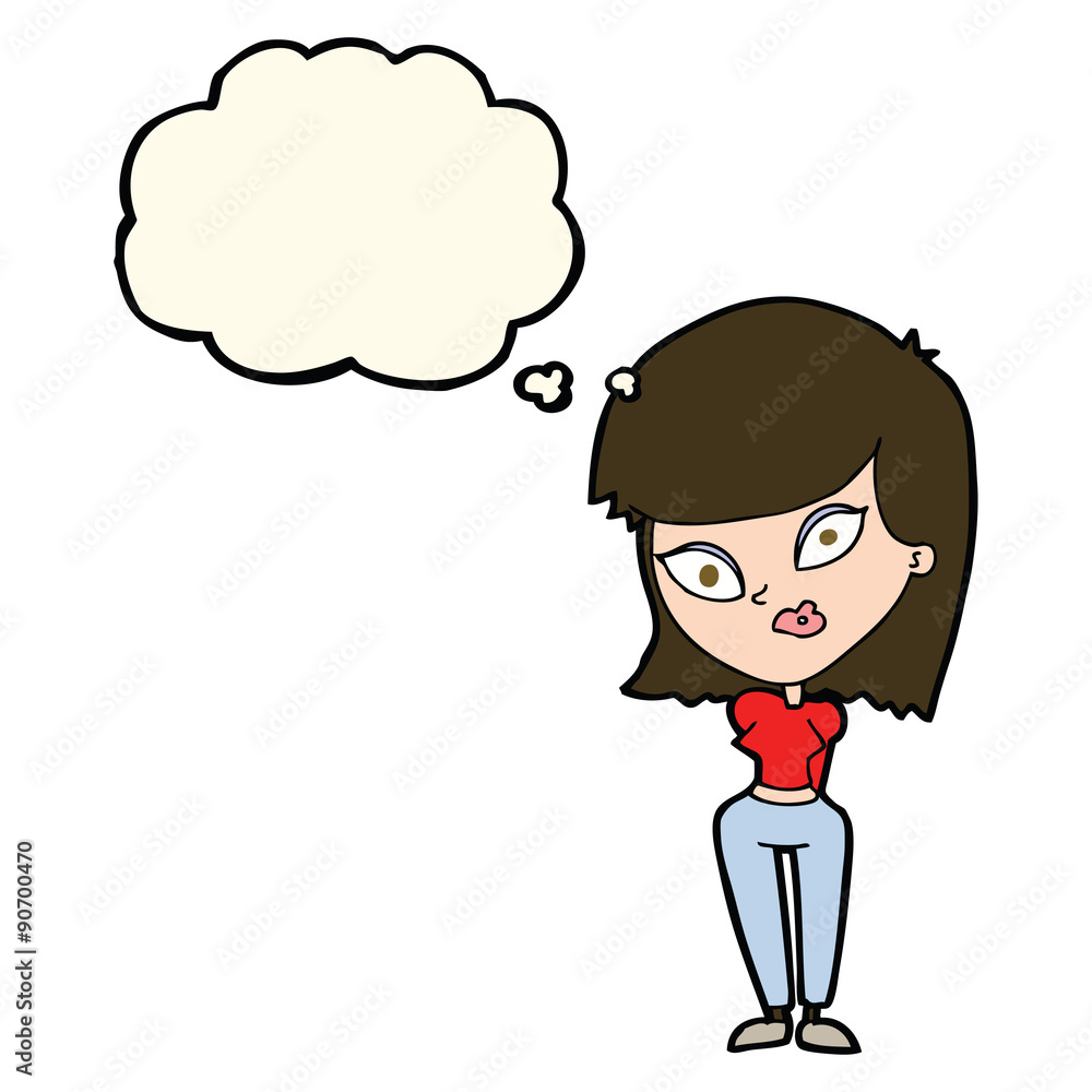 cartoon confused woman with thought bubble cartoon confused woman with thought bubble