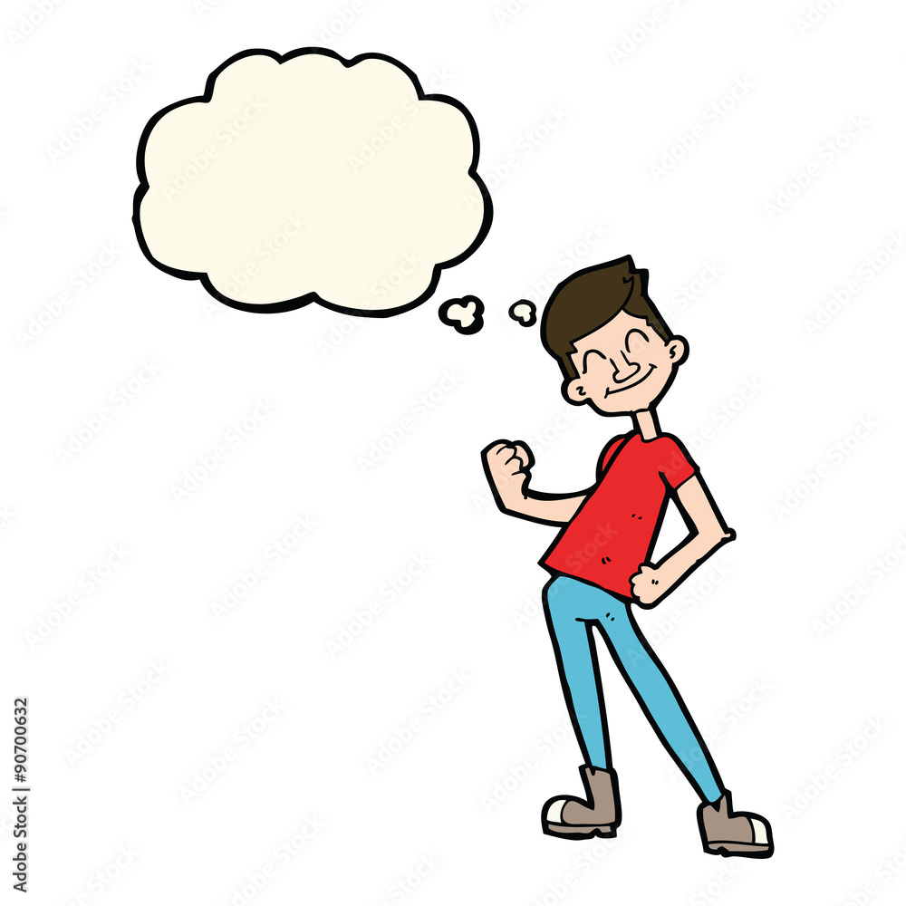 cartoon celebrating man with thought bubble cartoon celebrating man with thought bubble
