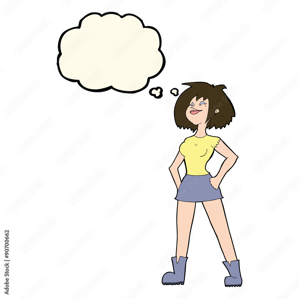 cartoon capable woman with thought bubble cartoon capable woman with thought bubble