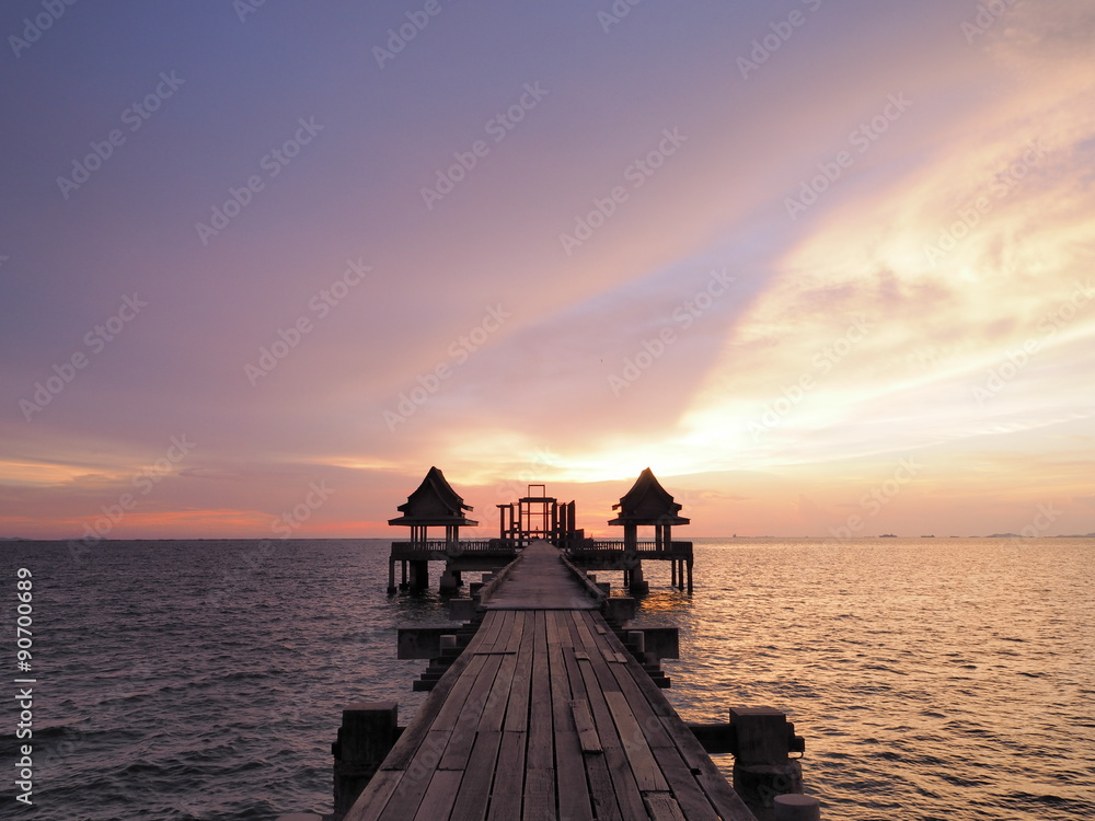After beautiful sunset, The twilight cloudy sky appear as well as clear ocean around a Temple, Thailand After beautiful sunset, The twilight cloudy sky appear as well as clear ocean around a Temple, Thailand