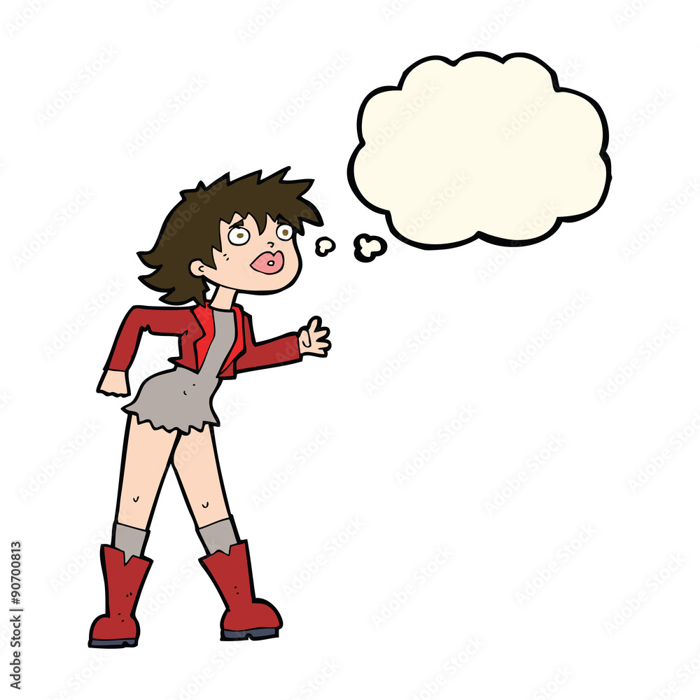 cartoon girl in leather jacket with thought bubble cartoon girl in leather jacket with thought bubble