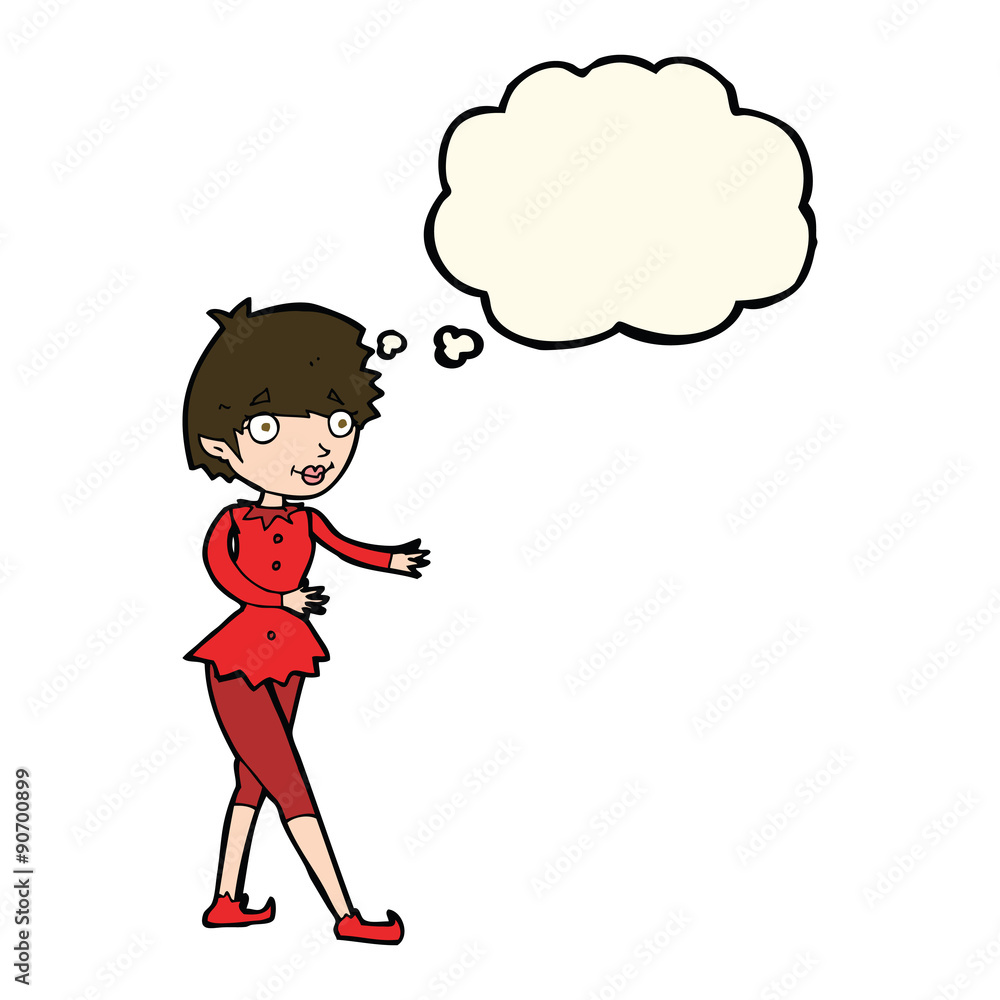 cartoon christmas elf woman with thought bubble cartoon christmas elf woman with thought bubble