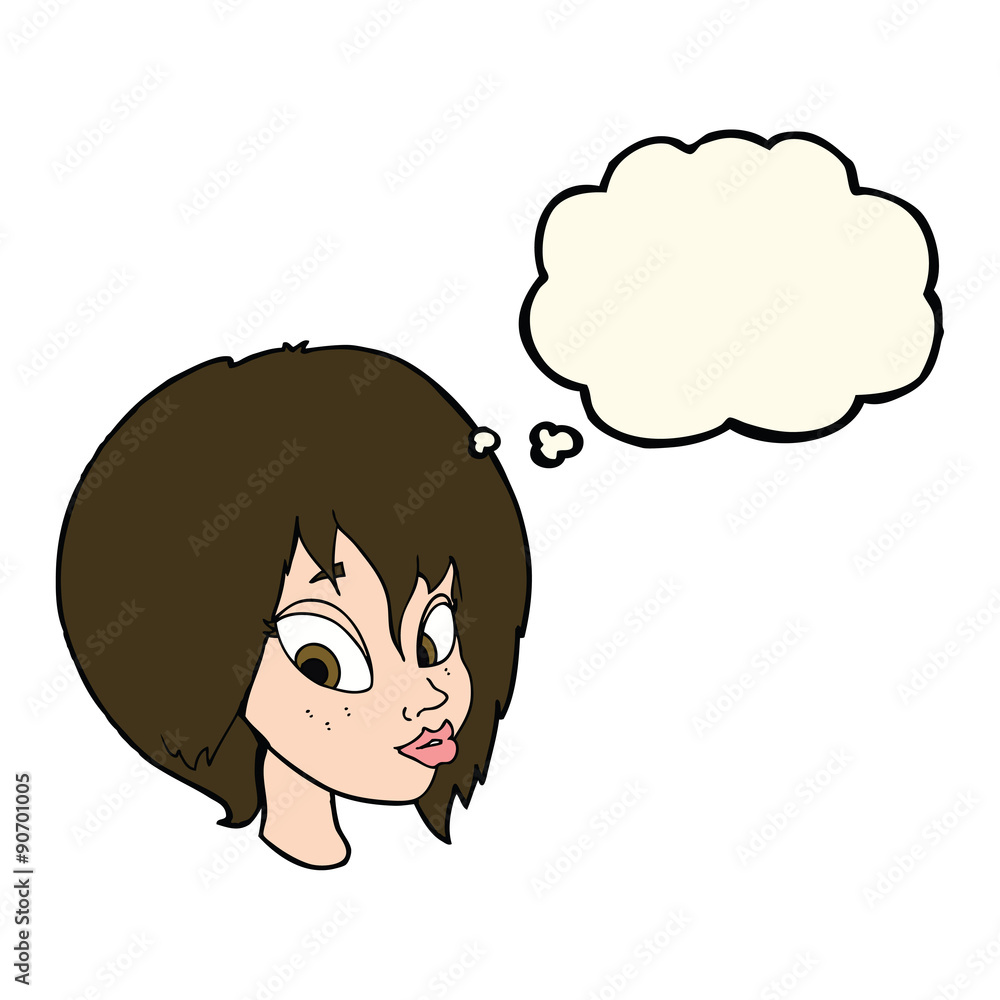 cartoon pretty female face pouting with thought bubble cartoon pretty female face pouting with thought bubble