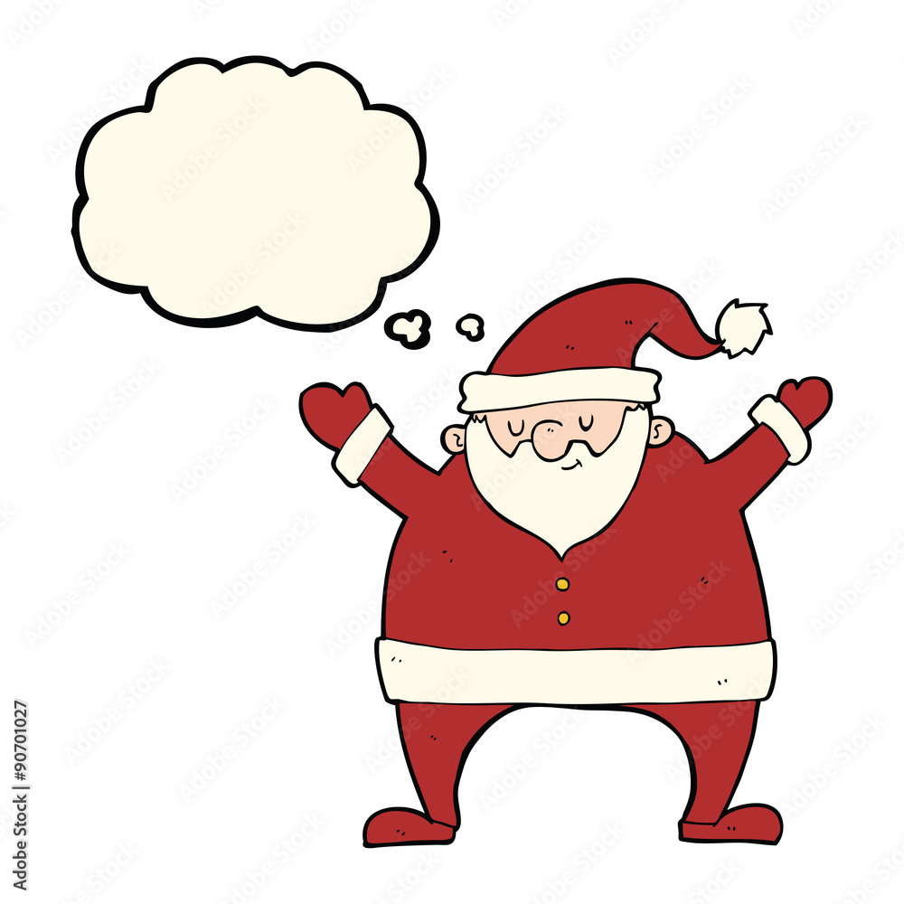 cartoon santa claus with thought bubble