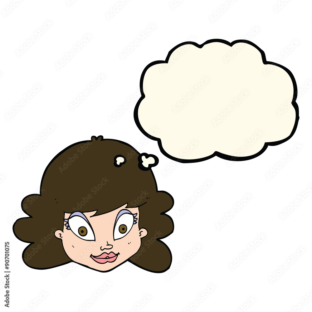 cartoon happy female face with thought bubble cartoon happy female face with thought bubble