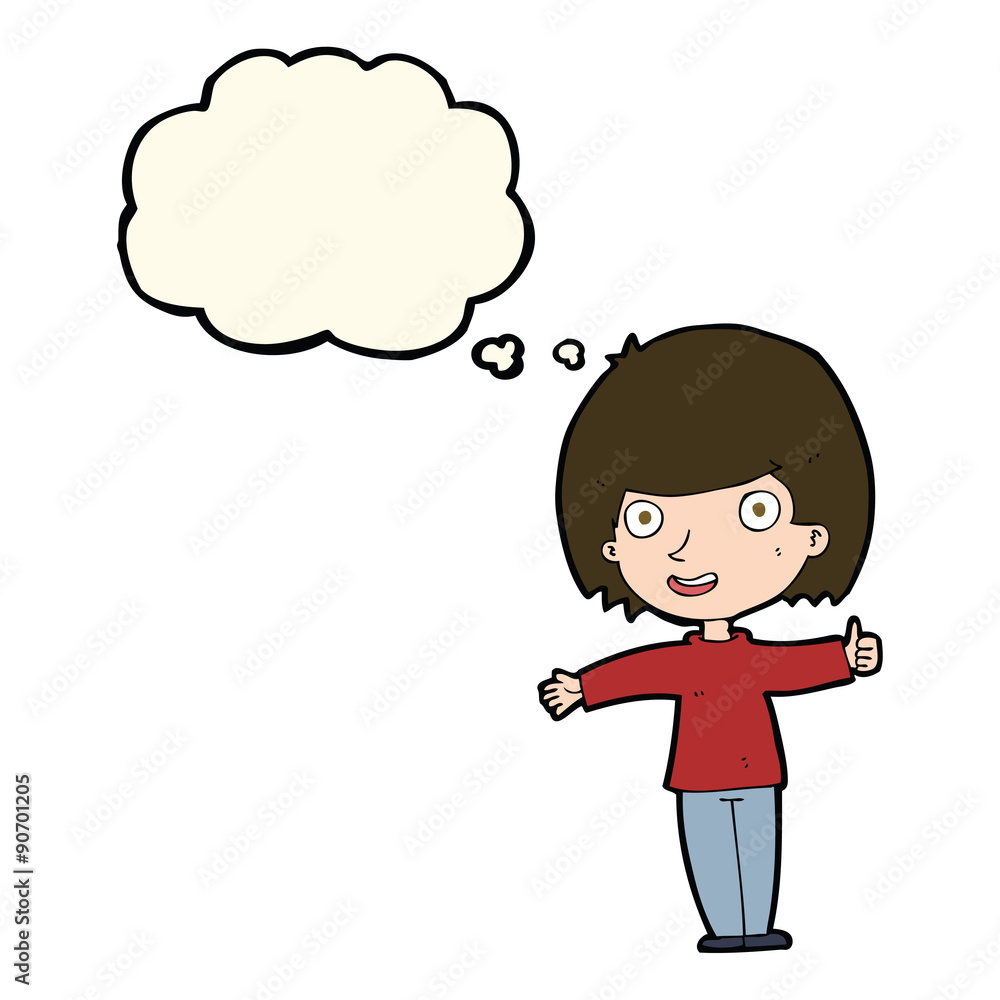 cartoon happy woman with thought bubble cartoon happy woman with thought bubble