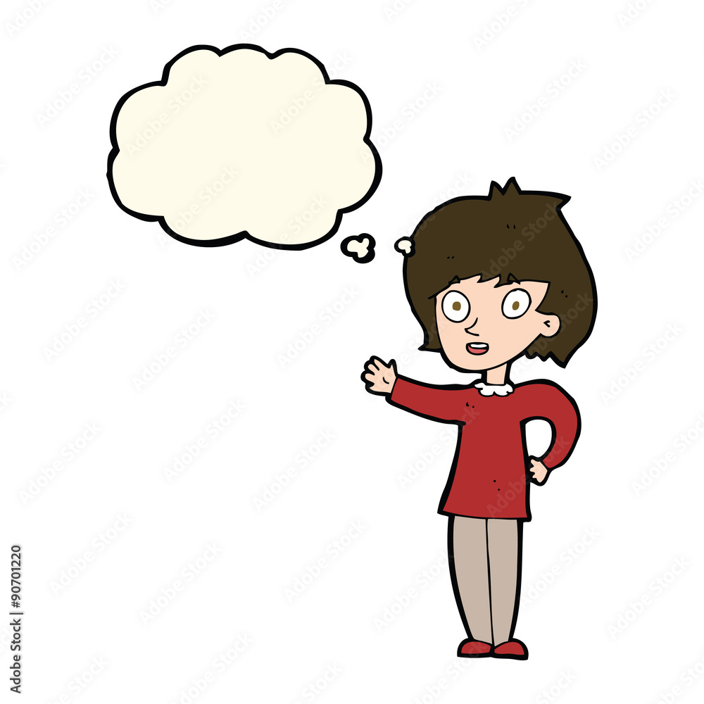 cartoon happy woman with thought bubble cartoon happy woman with thought bubble