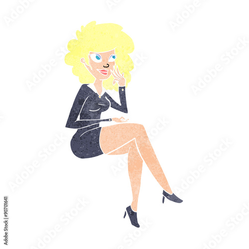cartoon office woman sitting