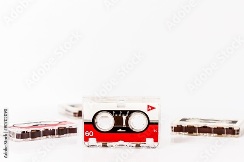 Few old micro audio tapes isolated on white background