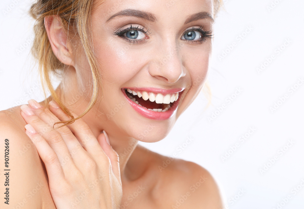 Beautiful woman with curly long hair on dark background Beautiful woman with curly long hair on dark background