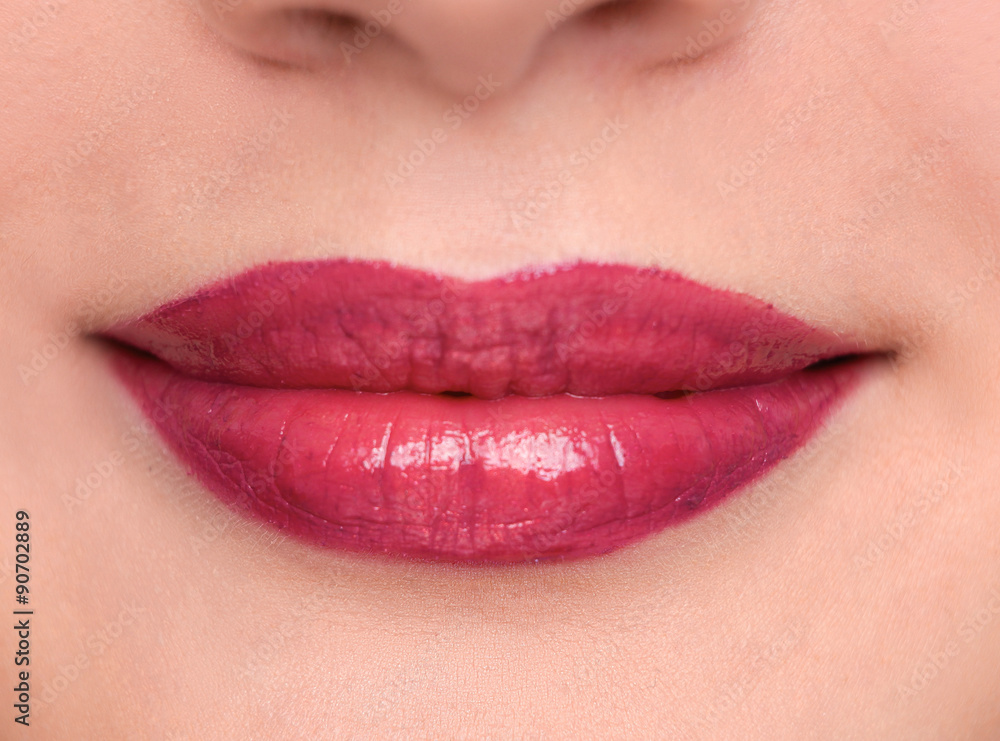 Closeup portrait of young woman's lips zone make up Closeup portrait of young woman's lips zone make up