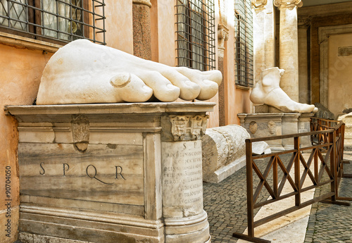 Photography Fragments of statue of Constantine in Capitoline hill, Rome, Italy