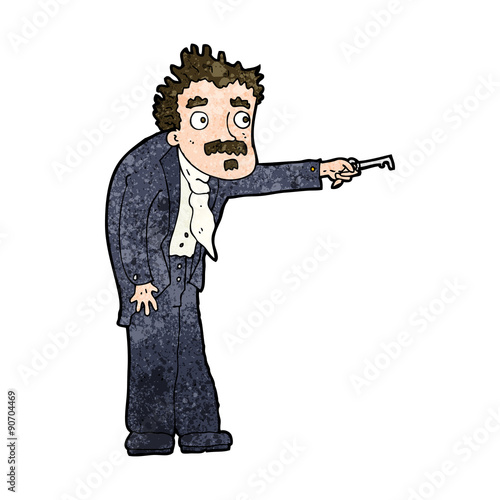 cartoon man trembling with key unlocking