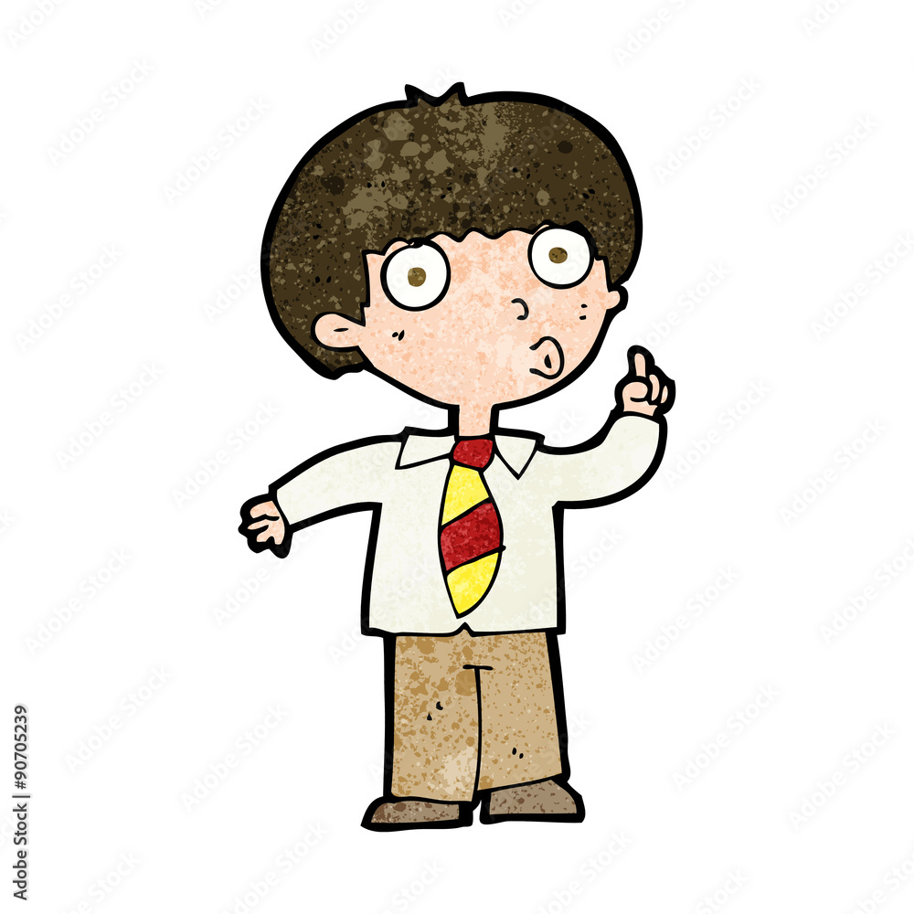cartoon school boy with question
