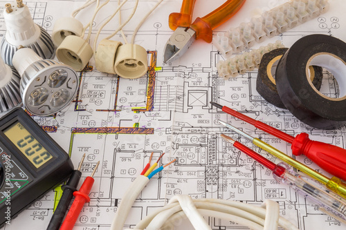 Still Life Of Electrical Components Arranged On Plans photo