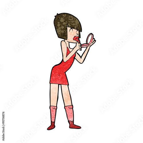cartoon woman applying lipstick