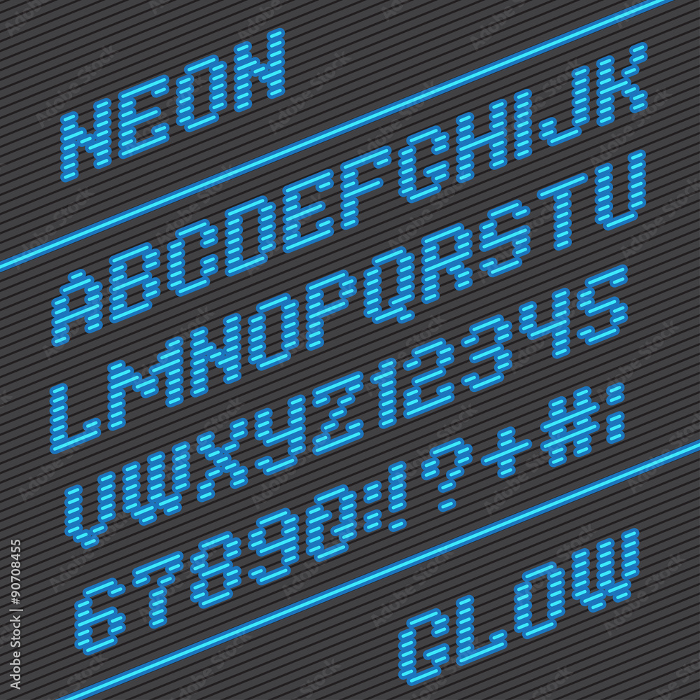 Fototapeta premium font and numbers from neon stripes