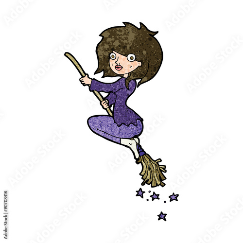 cartoon witch riding broomstick