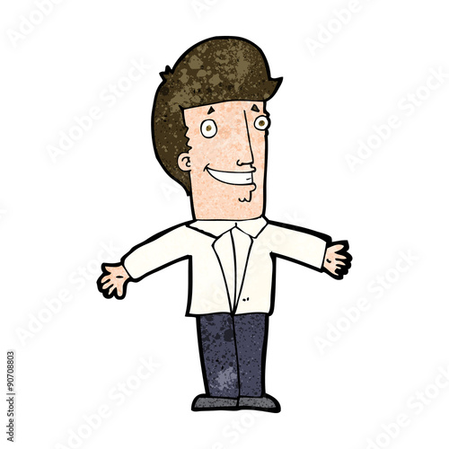 cartoon grining man with open arms